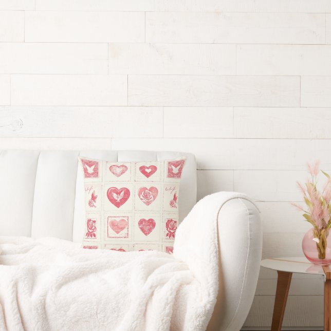 Chic Red Cream Valentine Love Throw Pillow (Couch)
