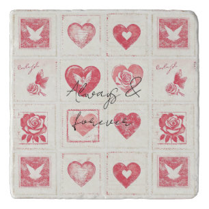 Chic Red Cream Valentine Love Wedding Trivet