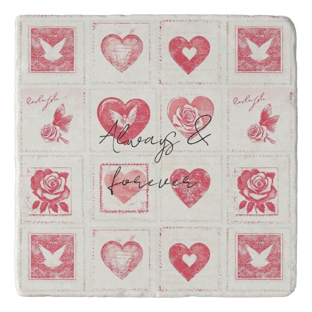 Chic Red Cream Valentine Love Wedding Trivet (Front)