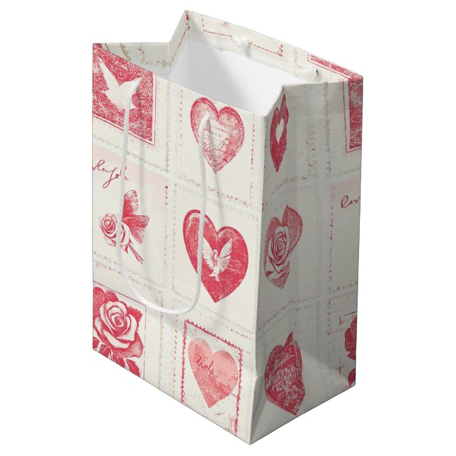 Chic Red Cream Valentine Medium Gift Bag (Front Angled)