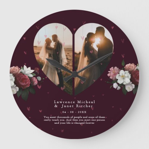 chic Red Custom Heart shape couples photos gift Large Clock