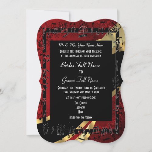 Chic red damask gold elegant formal wedding invitation