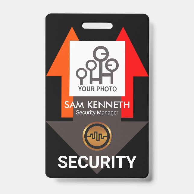 Chic Red Direction Arrows Security Photo Template Badge (Front)
