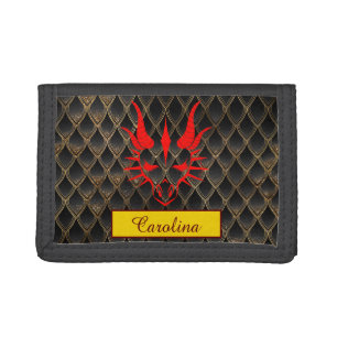Chic Red Dragon Head & Brown Dragon Scales Trifold Wallet
