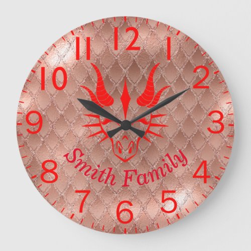 Chic Red Dragon Head  Pink Dragon Scales Large Clock