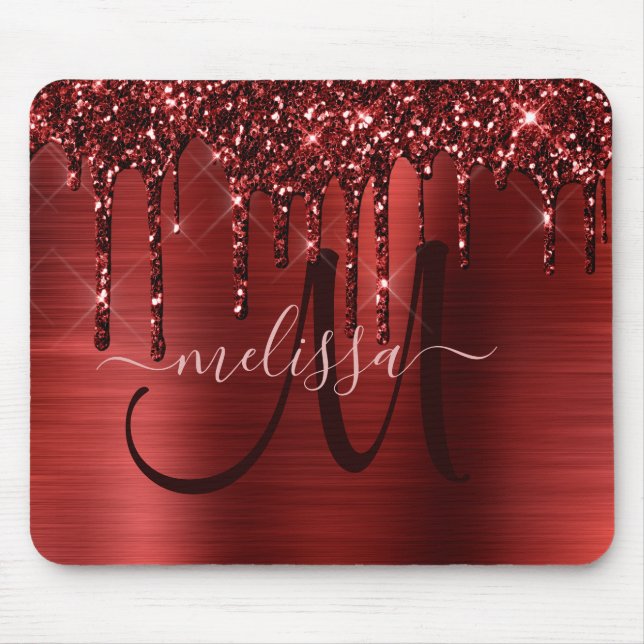 Chic  Red Dripping Glitter Metal Monogram Mouse Mouse Pad (Front)