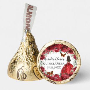 Chic Red Floral Flowers Gold Butterflies Princess  Hershey®'s Kisses®