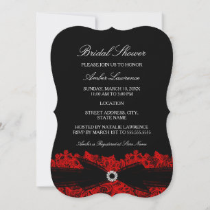 Chic Red Floral Lace Bridal Shower Invitation