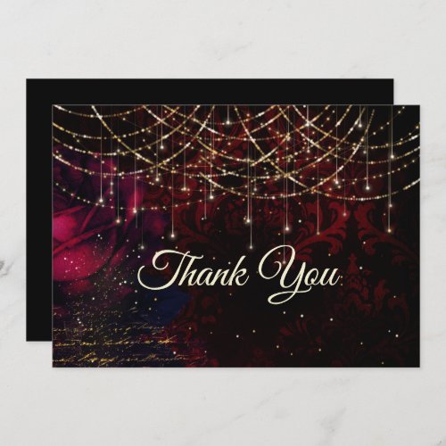 Chic red flower holiday glitter lights  thank you card