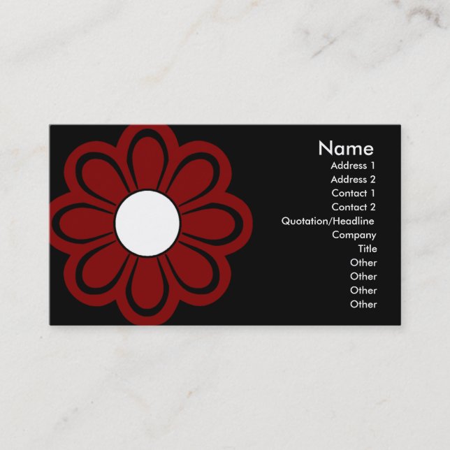 Chic Red Flower on Black Business Card (Front)