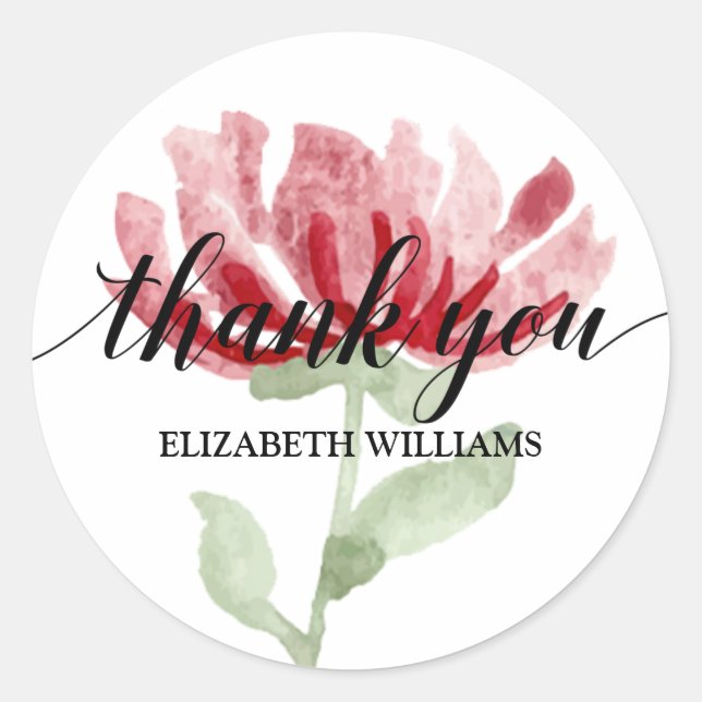 Chic Red Flower Thank You  Classic Round Sticker (Front)