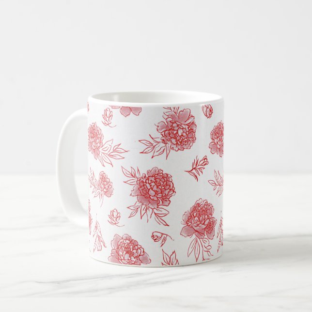 Chic Red Flowers Coffee Mug (Front Left)