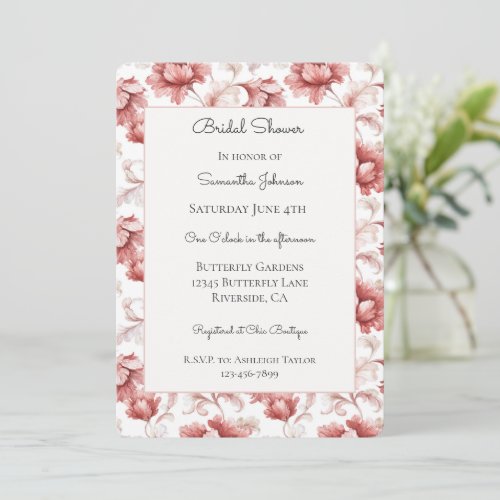 Chic Red Flowers Elegant Bridal Shower   Invitation