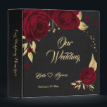 chic red flowers gold leaves black photo album 3 ring binder<br><div class="desc">beautiful elegant burgundy flowers with some gold leaves chic black wedding photo album.
The glitter details are simulated</div>