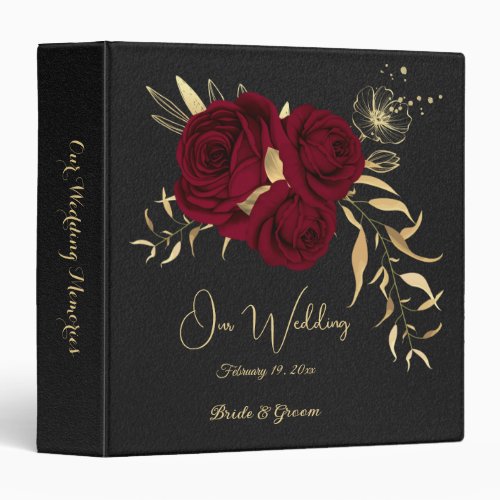chic red flowers gold leaves black photo album 3 ring binder