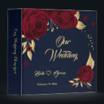 chic red flowers gold leaves navy photo album 3 ring binder<br><div class="desc">beautiful elegant burgundy flowers with some gold leaves chic navy wedding photo album.
The glitter details are simulated</div>