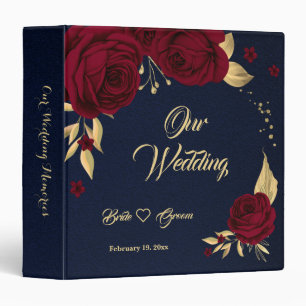 chic red flowers gold leaves navy photo album 3 ring binder