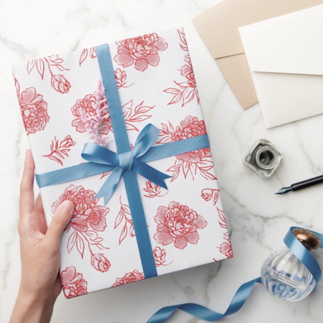 Chic Red Flowers Wedding Wrapping Paper (Gifting)