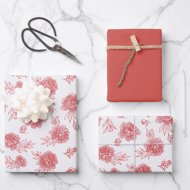 Chic Red Flowers   Wrapping Paper Sheets (Front)