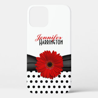 Chic Red Gerbera Daisy Polka Dot iPhone 12 Pro Case