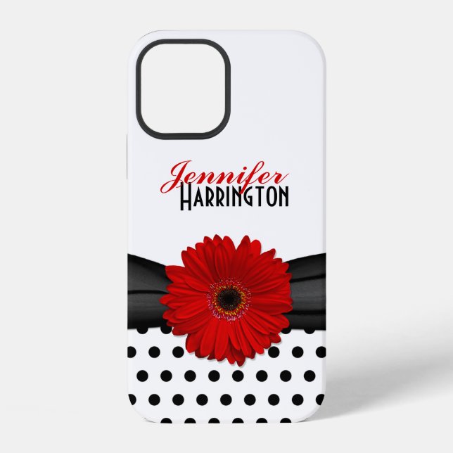 Chic Red Gerbera Daisy Polka Dot Iphone Case (Back)