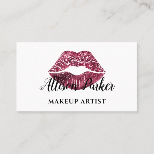 Chic  Red Glitter Lips Makeup Artist  Business Card