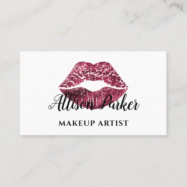 Chic  Red Glitter Lips Makeup Artist  Business Card (Front)