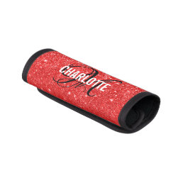 Chic red glitter monogram name  luggage handle wrap