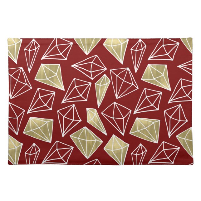 Chic Red Gold Diamonds Christmas Cloth Placemat (Front)