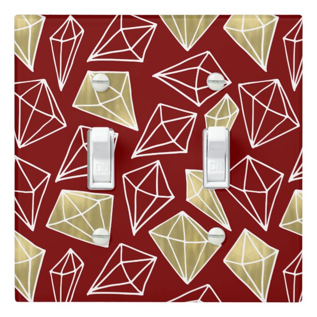 Chic Red Gold Diamonds Christmas Light Switch Cover (In Situ)