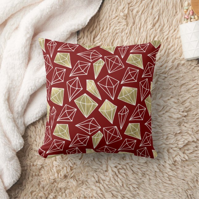 Chic Red Gold Diamonds Christmas Throw Pillow (Blanket)