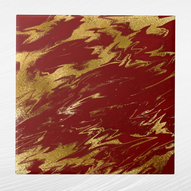 Chic Red Gold Faux Marble Ceramic Tile (Creator Uploaded)