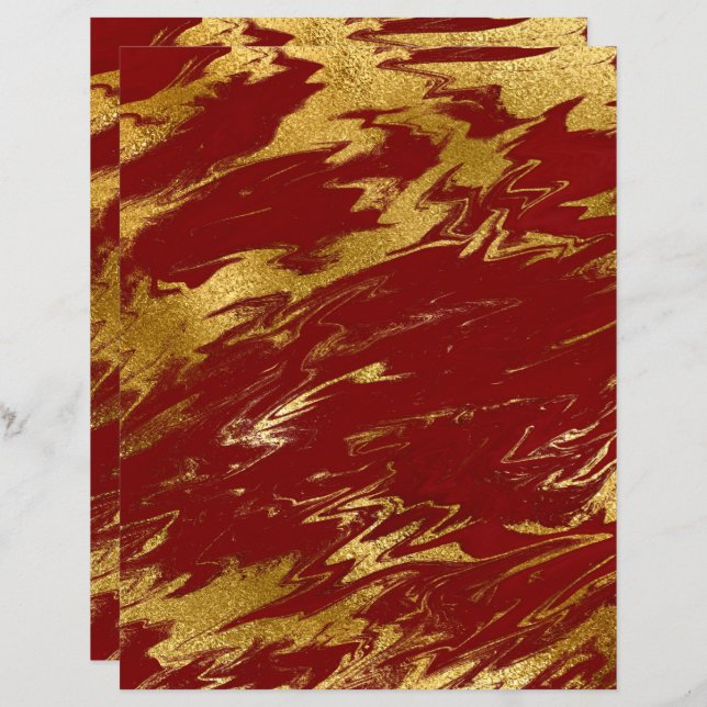 Chic Red Gold Faux Marble Scrapbook Paper (Front/Back)