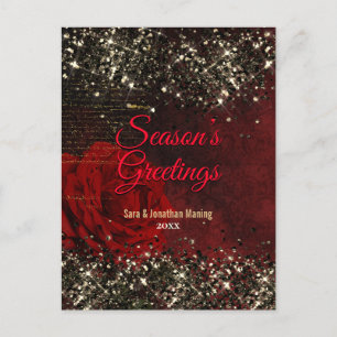 Chic red gold glitter glitter Christmas new year Postcard