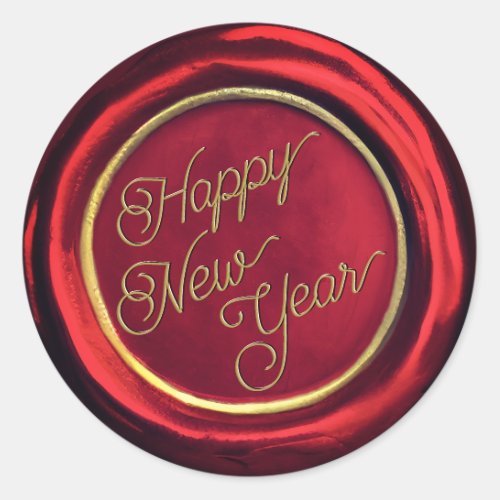   Chic Red  Gold Happy New Year Wax Seal Stickers