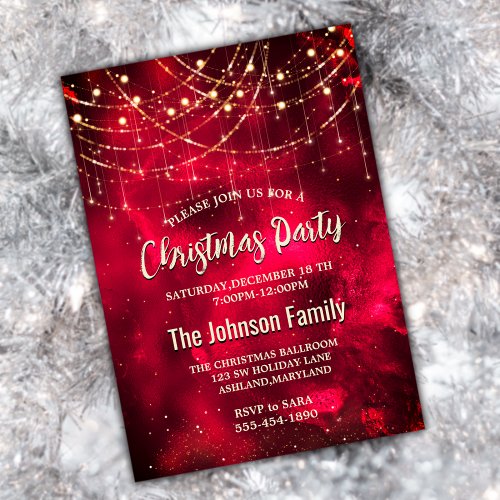 Chic red gold holiday lights Christmas  Invitation