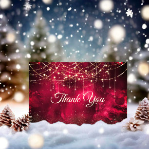 Chic red gold holiday lights thank you card