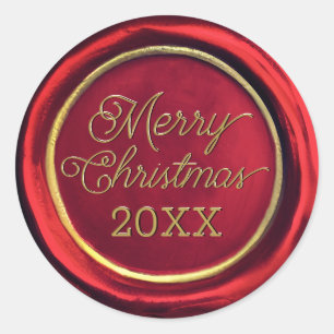 Chic Red & Gold Merry Christmas Wax Seal Stickers