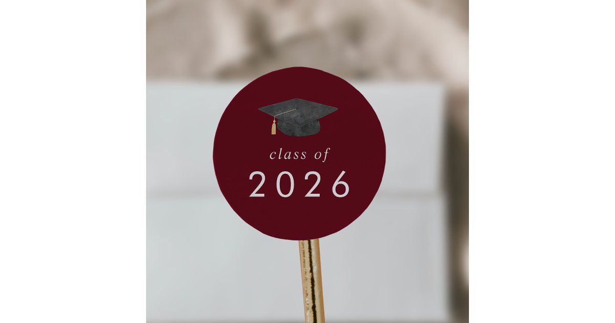 Chic Red Grad Cap Class of 2026 Graduation Classic Round Sticker | Zazzle