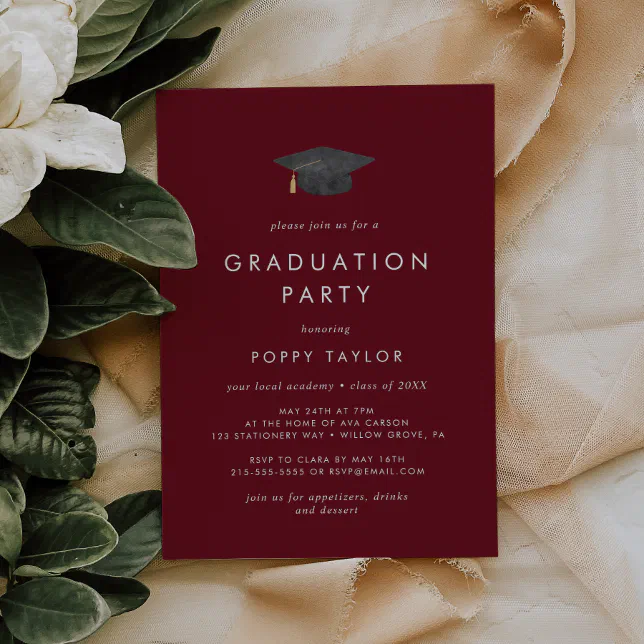 Chic Red Grad Cap Graduation Party Invitation Zazzle 9296