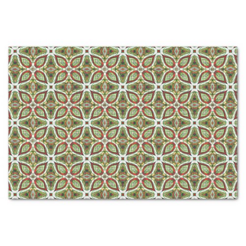 Chic Red Green Batik Kaleidoscope Mosaic Pattern Tissue Paper
