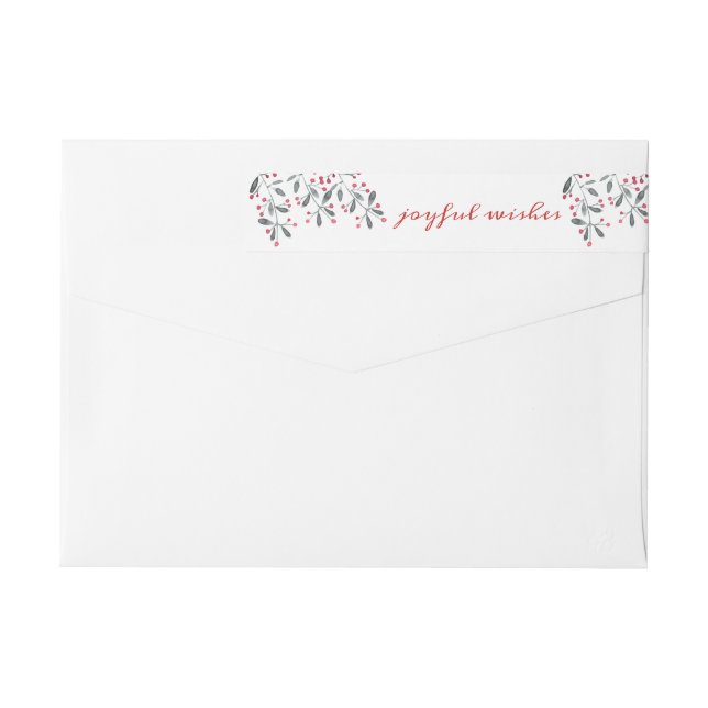 Chic Red & Green Holly Joyful Wishes Christmas Wrap Around Label (Back)