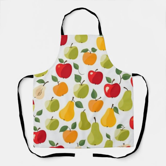 Chic Red Green Orange Apples and Pears Pattern  Apron (Front)