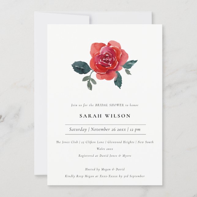 CHIC RED GREEN ROSE FLORAL BRIDAL SHOWER INVITE (Front)