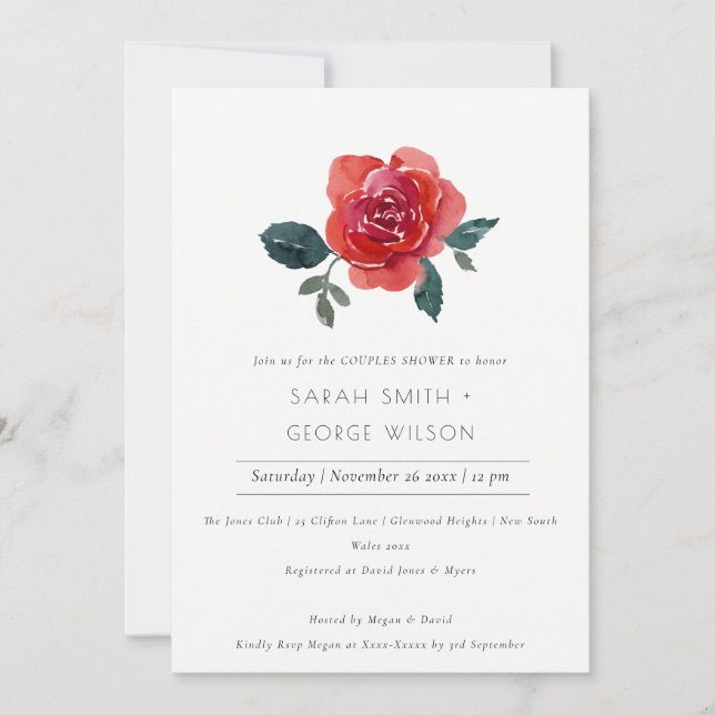 CHIC RED GREEN ROSE FLORAL COUPLES SHOWER INVITE (Front)