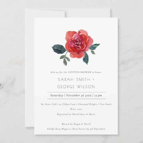 CHIC RED GREEN ROSE FLORAL COUPLES SHOWER INVITE