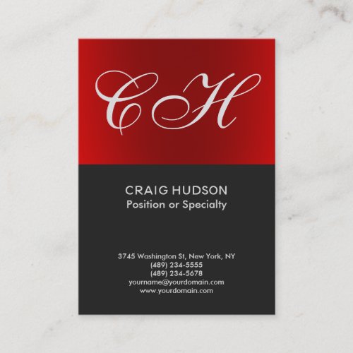 Chic Red Grey Monogram Professional Business Card