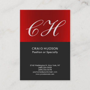 Chic Red Grey Monogram Professional Business Card