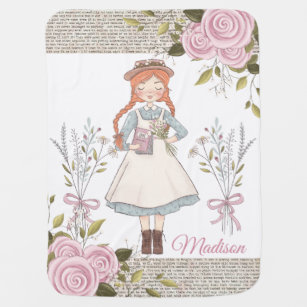 Chic Red Hair Girl Vintage Victorian Pink Roses Baby Blanket