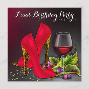 Chic Red High Heels Red Wine Birthday Party Invitation